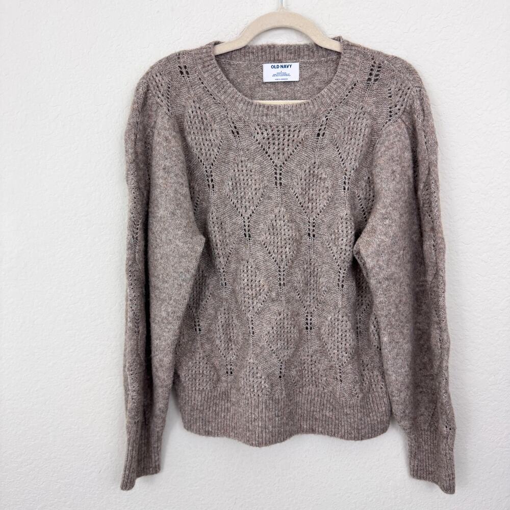 Old Navy Womens Pointelle Sweater Size L Wool Blend Crew Neck Winter Sedimentary